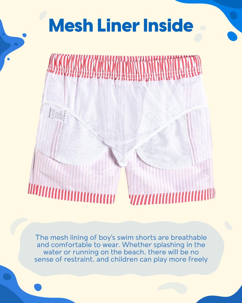 maamgic Boys Swim Trunks Toddler Swim Shorts Little Boys Bathing Suit Swimsuit Toddler Boy Swimwear,Stripe Redwhite,3 T - Image 2